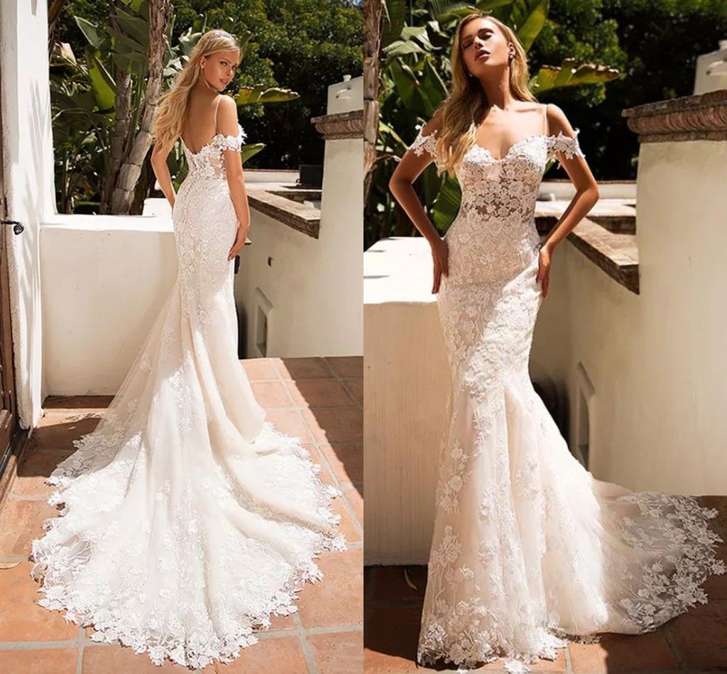 off the shoulder backless wedding dress