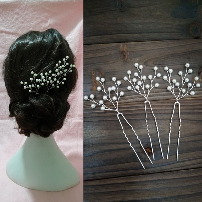Bridal Baby Breath Pearl Hair Pins Wedding Pearl Floral Headpiece