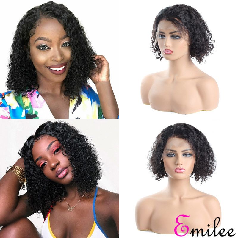 Emilee Short Curly Bob Wigs For Black Women Half Lace Human Remy
