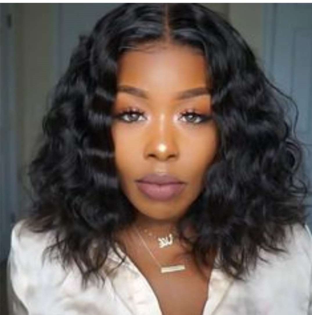 10inch Wavy Bob Lace Front Human Hair Wig For Black Women Curly