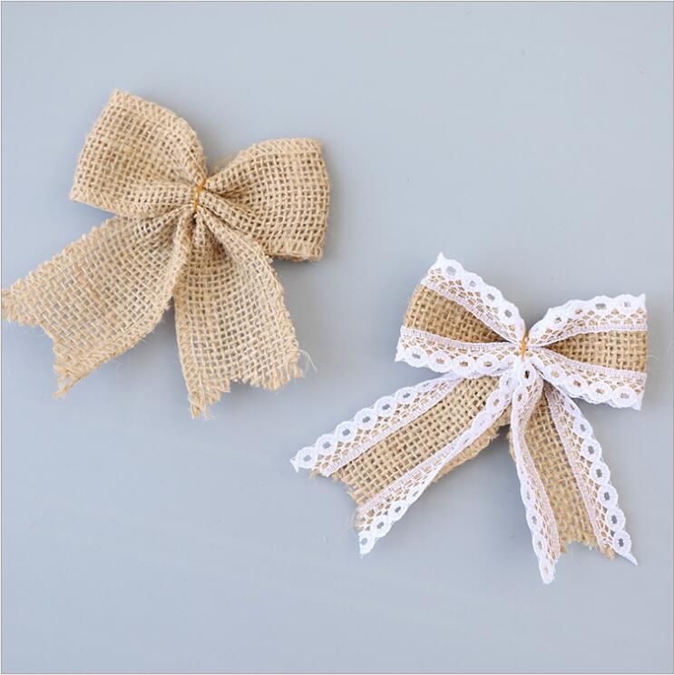 Jute Burlap Bow Vintage Natural Jute Burlap Hessian Bows Lace Ribbon