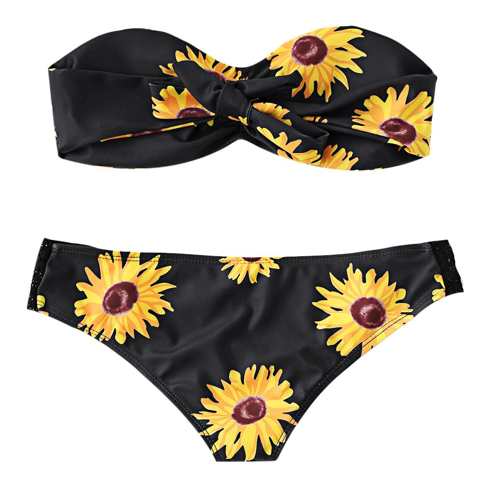 Wholesale Bikinis Set At 8.13, Get Sunflower Print Bandeau Bikini