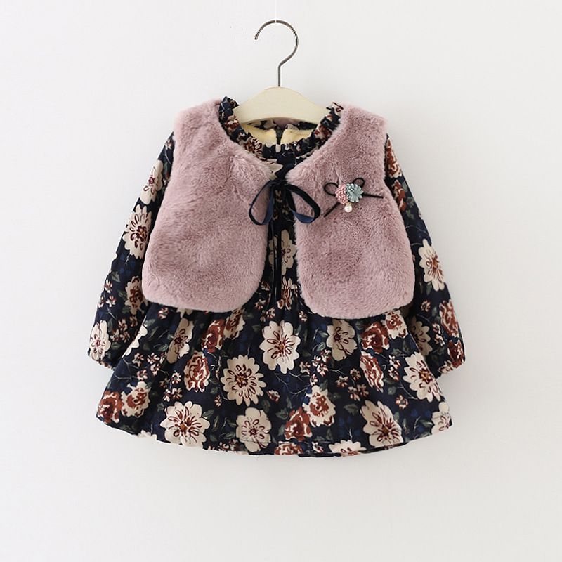 Los niños vestidos para niña niñas ropa de manga larga floral, además de terciopelo vestido de Los niños vestidos para niña niñas ropa de manga larga floral, además de terciopelo vestido de