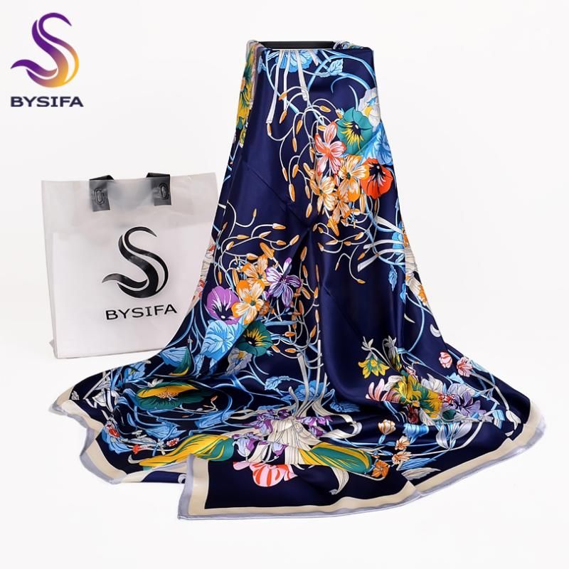 ladies navy silk scarf