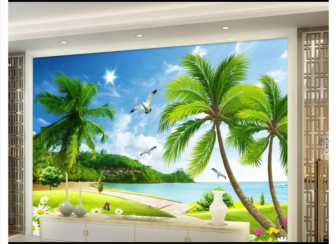 Details about   3D Beach Coconut Tree R804 Wallpaper Wall Mural Self-adhesive Commerce Kay