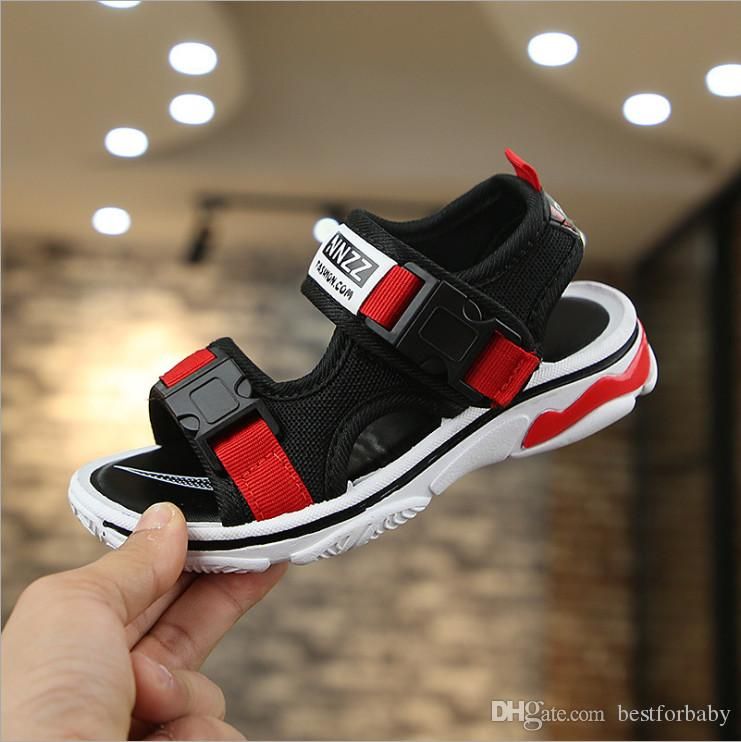 Color : Gray , Size : 5 M US Big Kid Non-Slip Summer Shoes Kids Boys Open Toe Three Strap Walking Sandals Durable