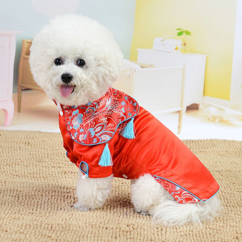 2020 Chinese Style Costume For Dogs Chinese New Year Dog Clothes Winter Jumpsuit For Dogs Pet Autumn Cheongsam Dress With Tassel New From Oopp 27 37 Dhgate Com