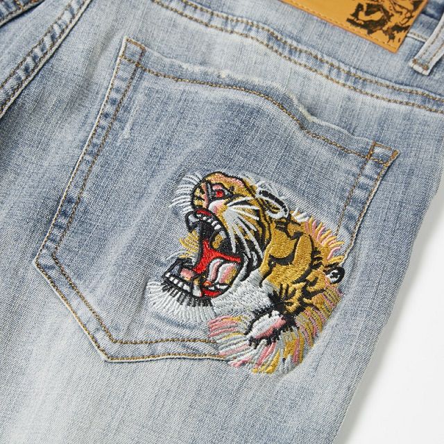 Fashion Jeans Wolf Bee Tiger Patches Diamonds Hot Sale Jeans Slim Fit Pants Skinny Cowboy Trousers Mens Trouser From Xinqiongstore, $89.47 | DHgate.Com