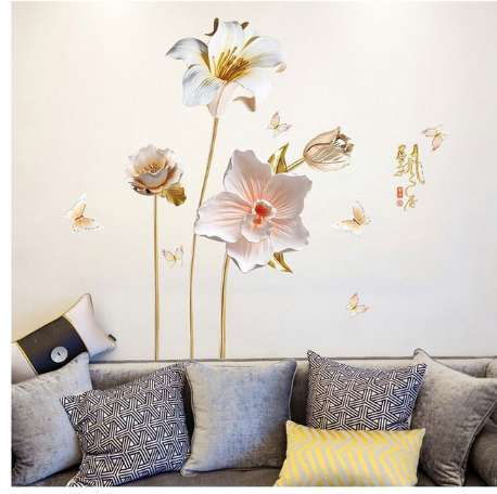 Creative 3d Emboss Style Orchids Flowers Wall Stickers For Living