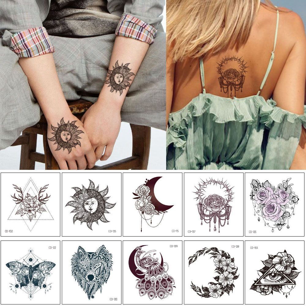 Personality Temporary Tattoo Fashion Waterproof Body Art Makeup Kid Hands Neck Arm Design Moon Jewelry Wolf Small Flower Elk Tattoo for Girl Personality Temporary Tattoo Fashion Waterproof Body Art Makeup Kid Hands Neck Arm Design Moon Jewelry Wolf Small Flower Elk Tattoo for Girl