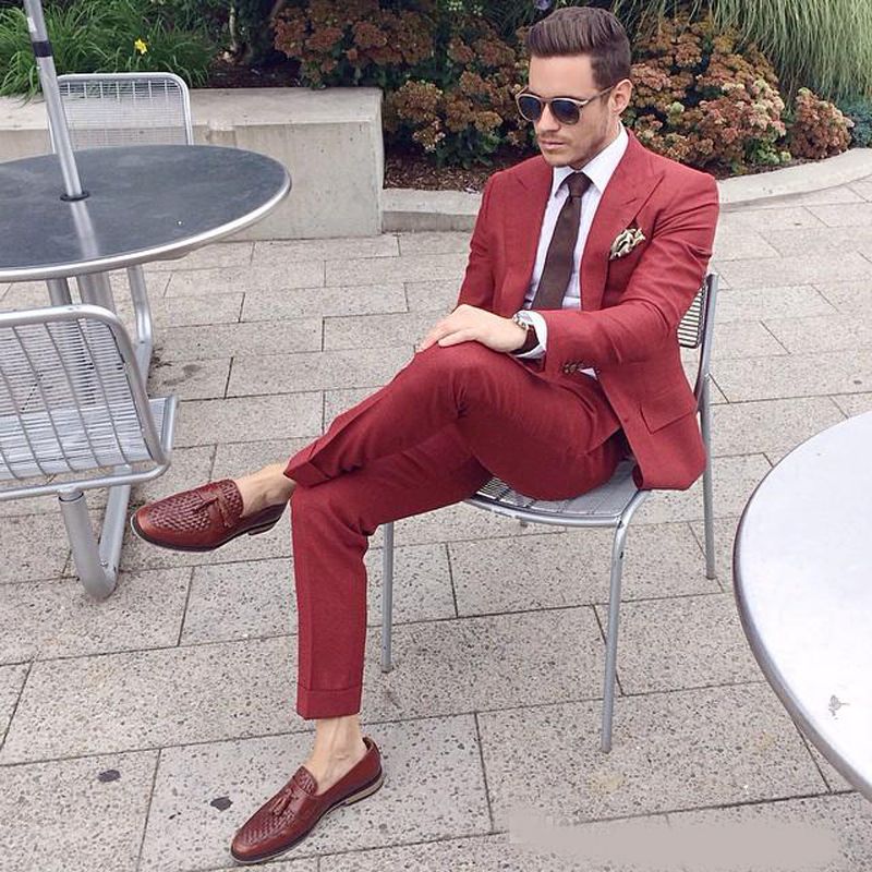 Fashion Rust Red Mens Suits Slim Fit 