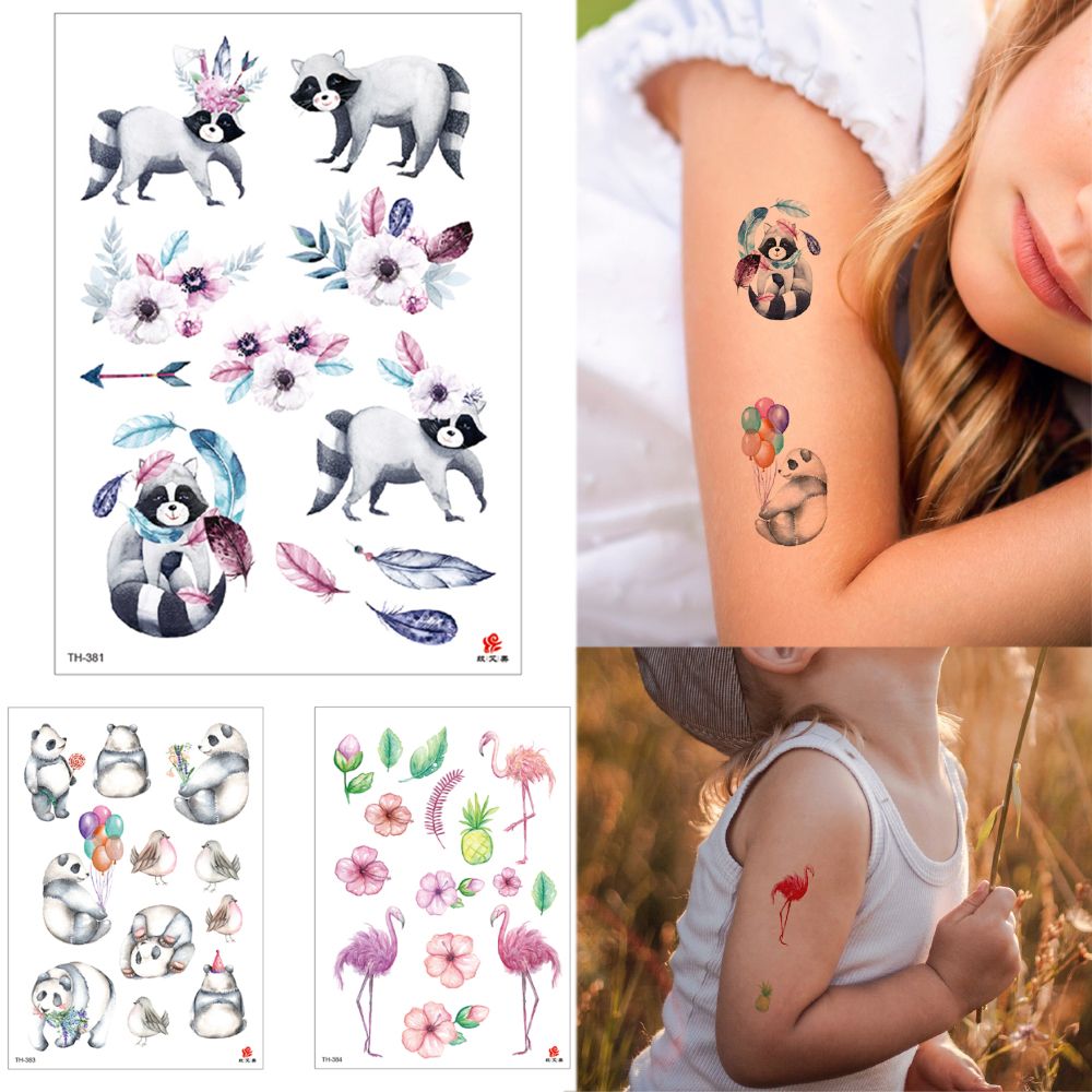 Waterproof Temporary Tattoo Body Art Sticker Cartoon Raccoon Panda Flamingo  Decal for Kid Child Women Men Tattoo Design Face Arm Neck Makeup