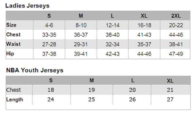 Jersey Size Chart Youth