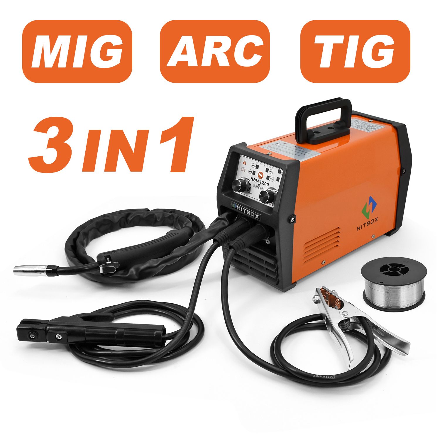 HITBOX 3-in-1 MIG Welder 110V/220V - MIG (Flux Core), Lift TIG, Stick/MMA - IGBT HBM1200