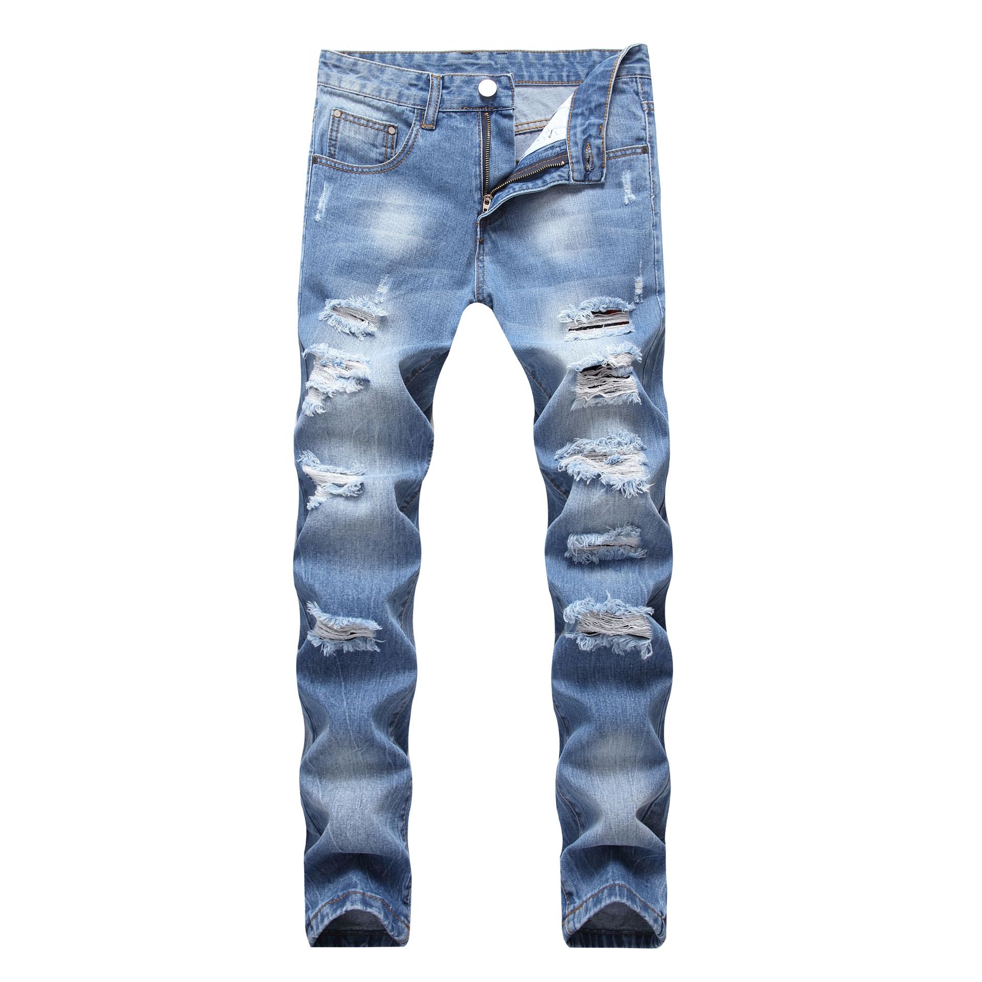 Compra Hombres Rectos Largos Pantalones Largos Agujeros De Diseño Masculino  Blue Jeans Hommes Slim Denim Pantalones Moda Streetwear Jeans Barato |  Entrega Rápida Y Calidad | Es.Dhgate