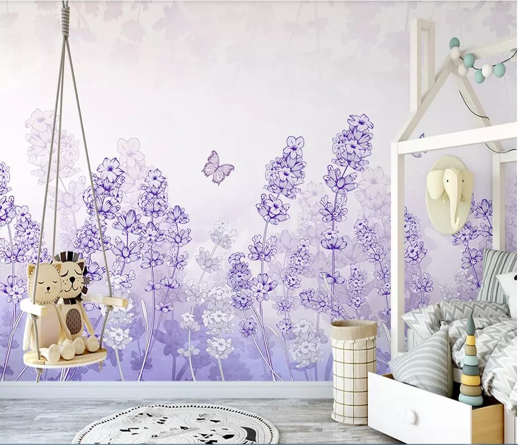 3d Room Wallpaper Cloth Custom Photo Hand Drawn Nordic Purple Lavender Dandelion Sofa Tv Background Wall Wallpaper For Walls 3 D Wallpapers High