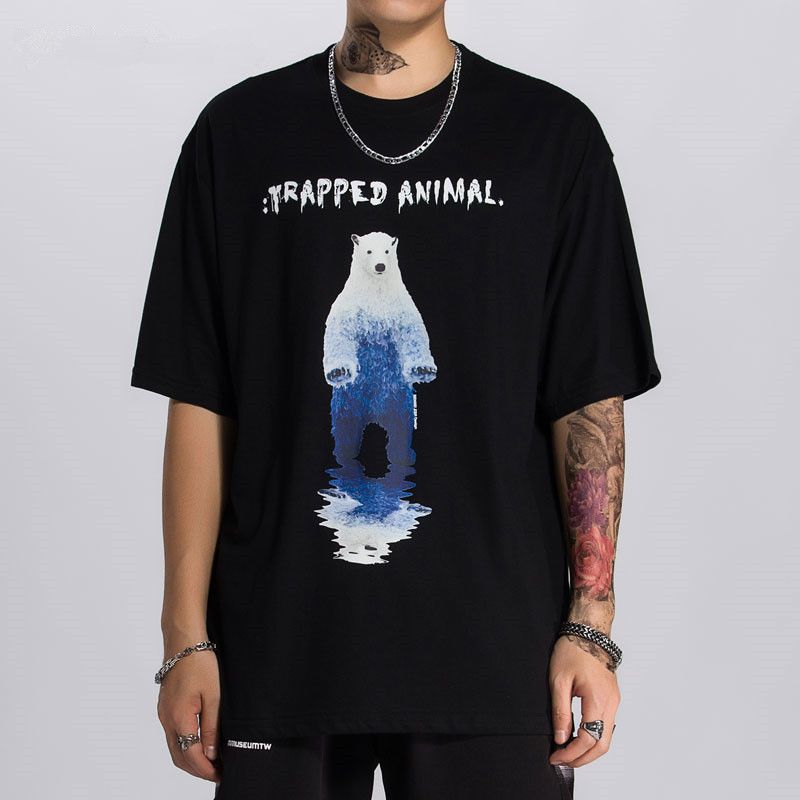 Trapped Animal Polar Bear Print T Shirts Casual Short Sleeve