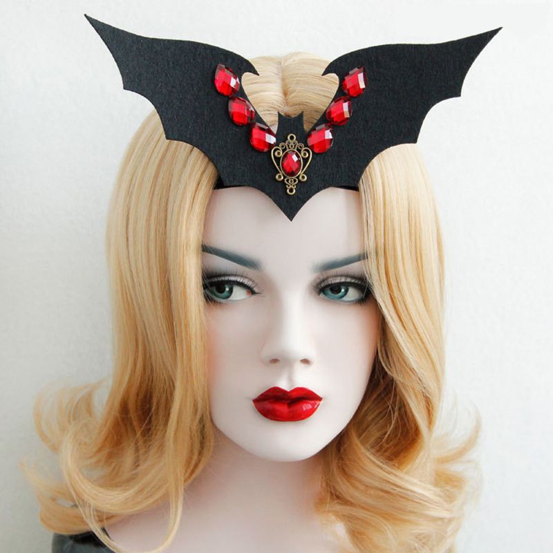2020 Black Giant Bat Headband With Burgundy Rhinestone Halloween