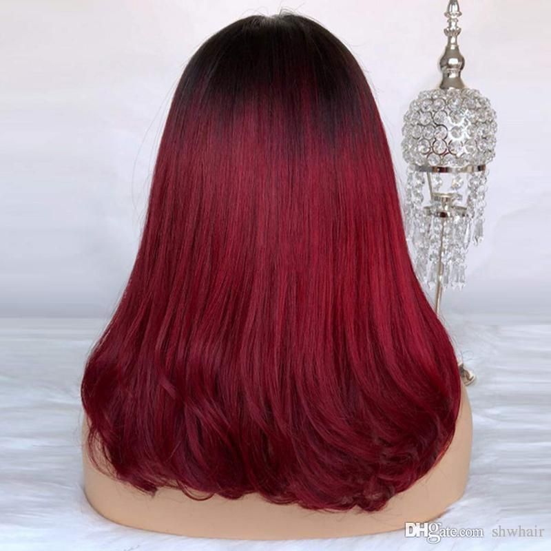 Burgundy Lace Front Wig Synthetic Dark Root Short Bob Hairstyles