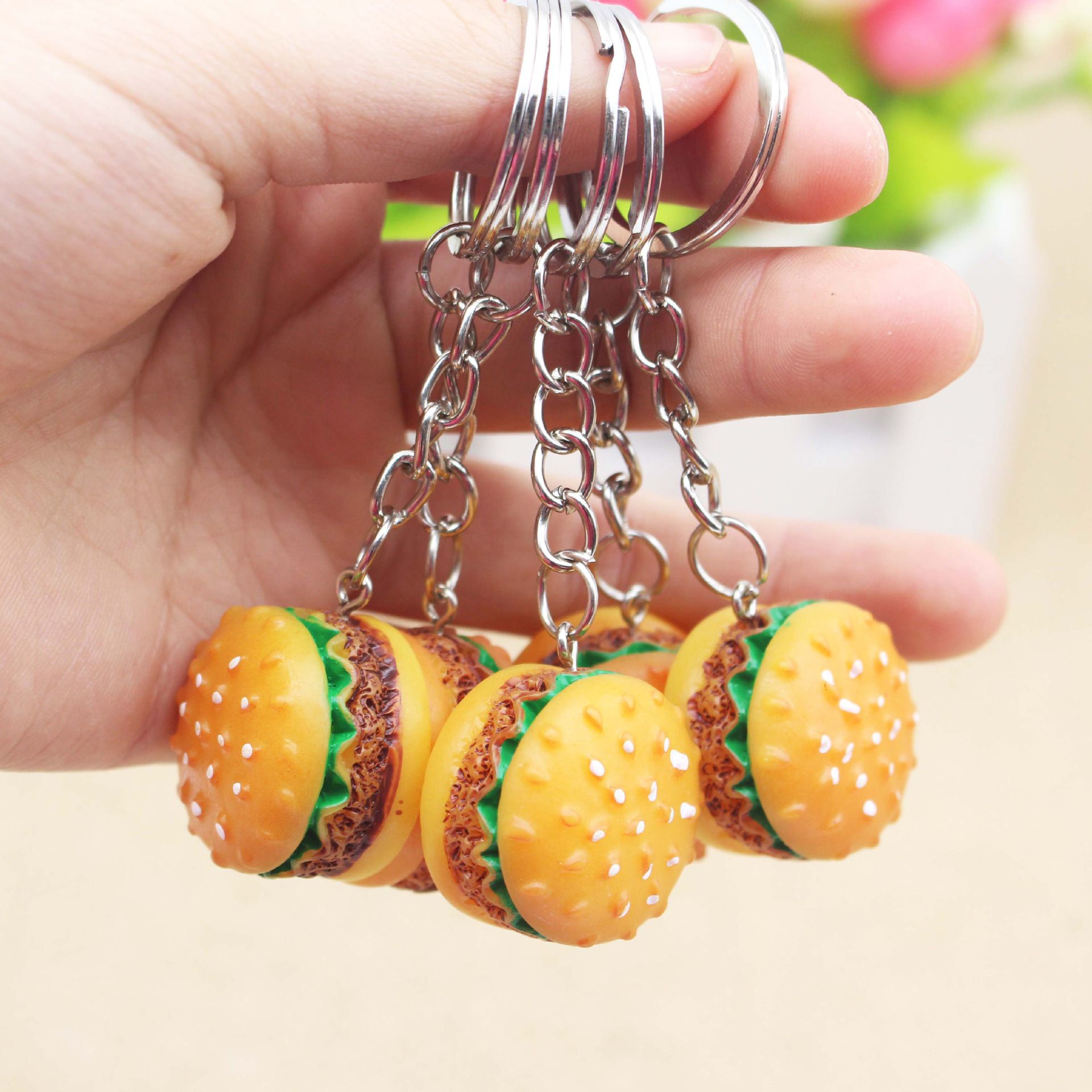 Resin Mini Simulation Food Hamburger Pendant Key Chain Keyfob Car Phone Bag Gift