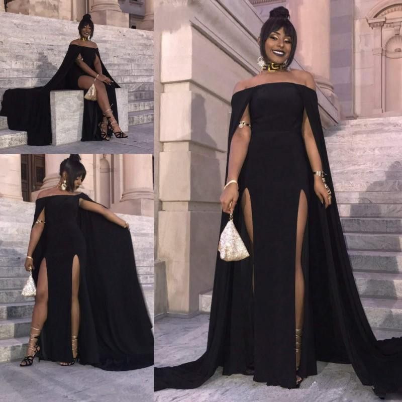 Black Cape Style Evening Dresses South 