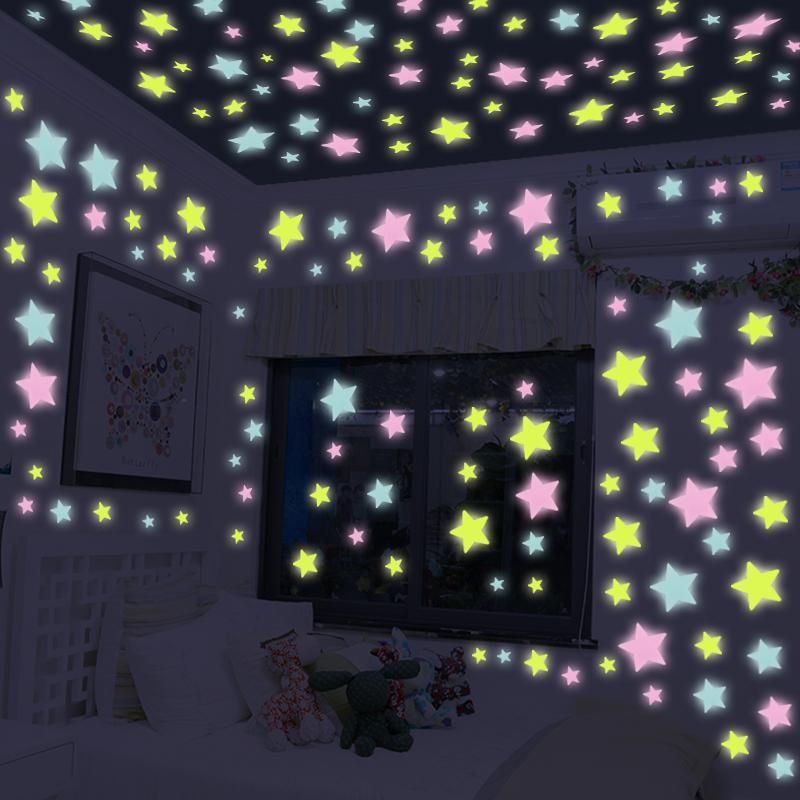Compre 3d Estrella Luminosa Fluorescente Pared Etiqueta Dormitorio