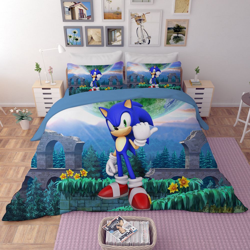 Grosshandel 3d Sonic The Hedgehog Bettwasche Sets Cartoon Bettbezuge 3d Blue Anime Bettbezug Sets Single Twin Full Queen King Bedclothes Von Huojuhua