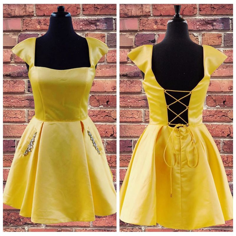 yellow cap sleeve dress