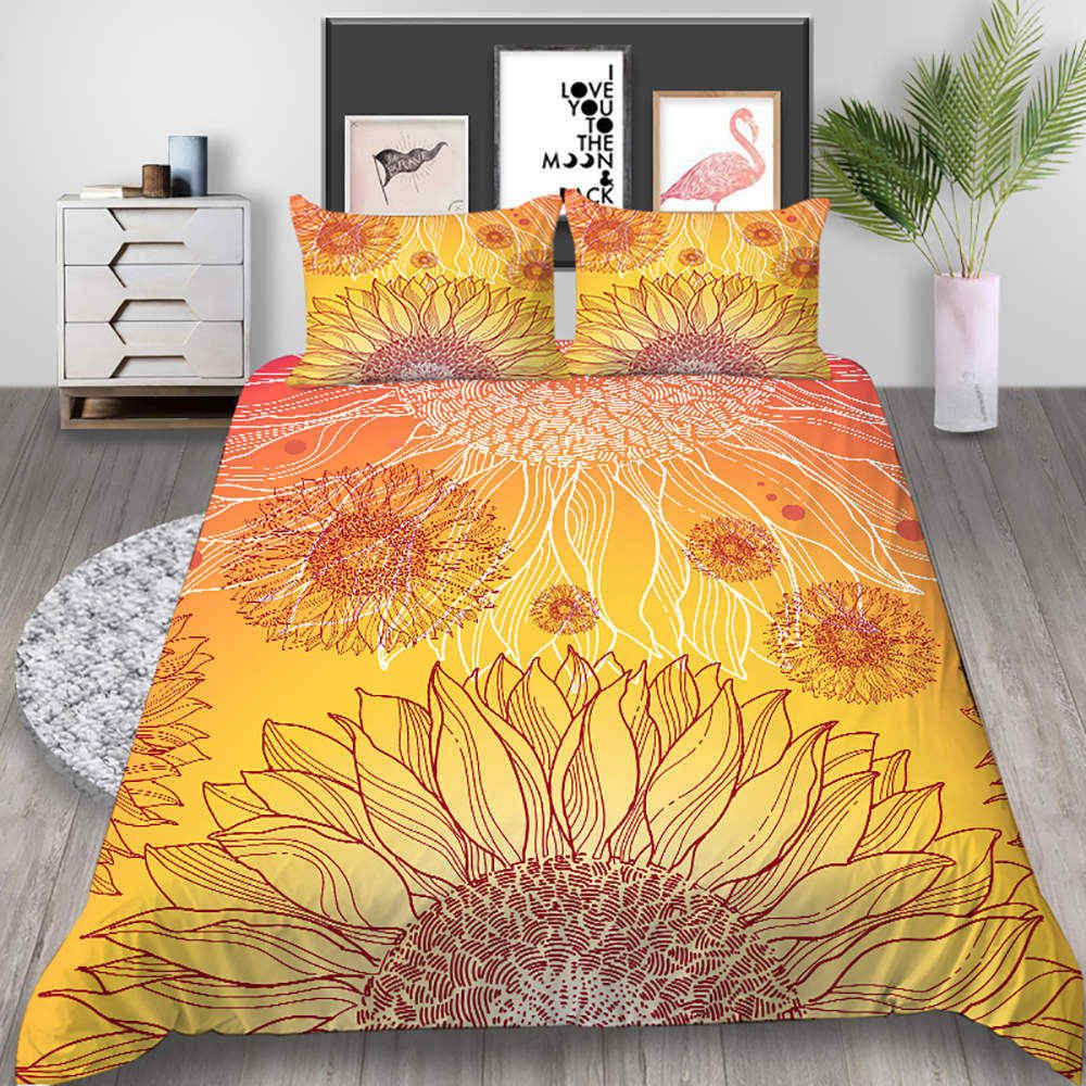 Sunflower Bedding Set Artistic Warm Color Creative Duvet Cover For