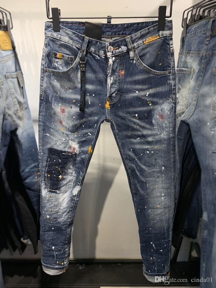 Compra 19SS Para Hombre De La Marca Italiana Diseñador Pantalones Vaqueros  Lavados De Color Salpicaduras De Pintura Blanqueados Delgados Pantalones  Vaqueros Ocasionales De Lápiz De La Manera De La Cremallera Denim Jeans
