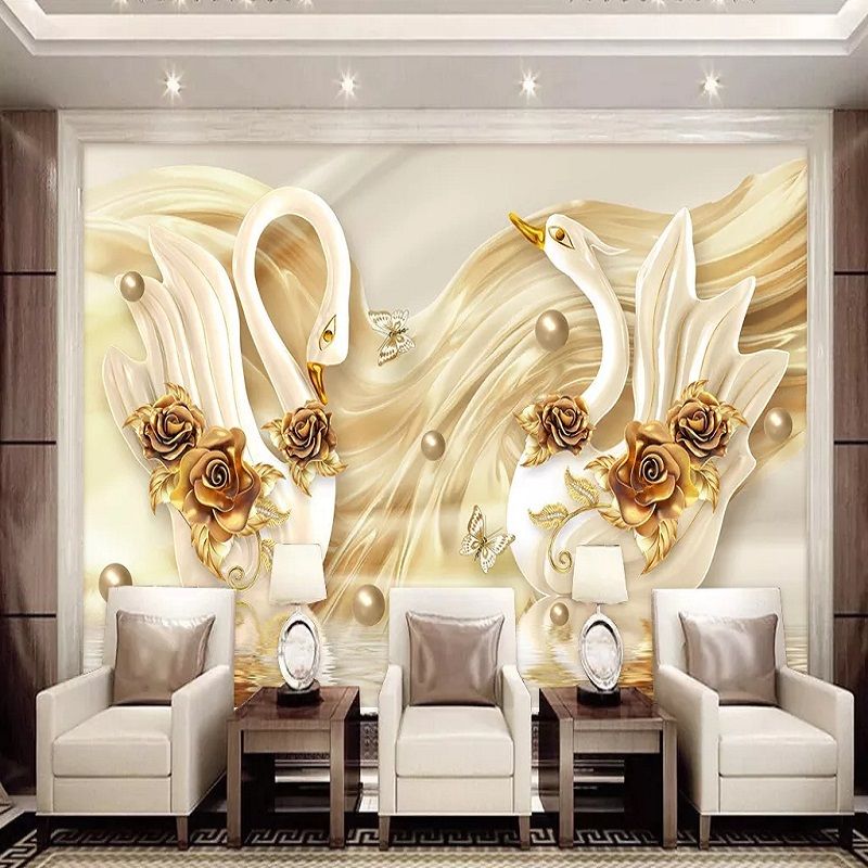 Custom large mural 3D wallpaper Modern creative fashion jewelry golden yellow rose swan living room wall decor deep 5D embossed Custom large mural 3D wallpaper Modern creative fashion jewelry golden yellow rose swan living room wall decor deep 5D embossed