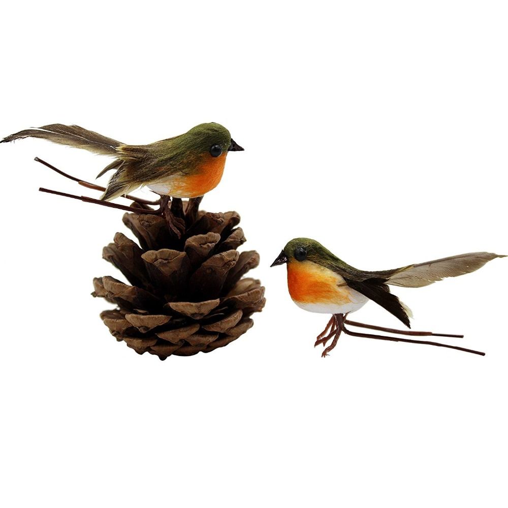 Robin Bird Decoration Artificial Feather Craft Cute Christmas Tree N 卸し売り購入
