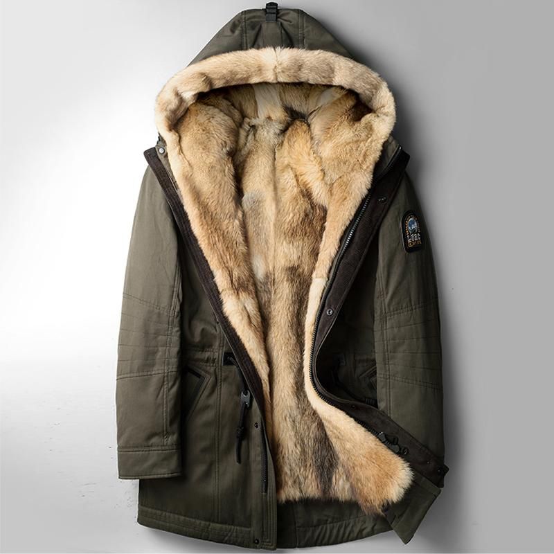 Wolf Fur Coat Men Winter Warm Fur Coats Hooded Long Style Jacket Thick ...