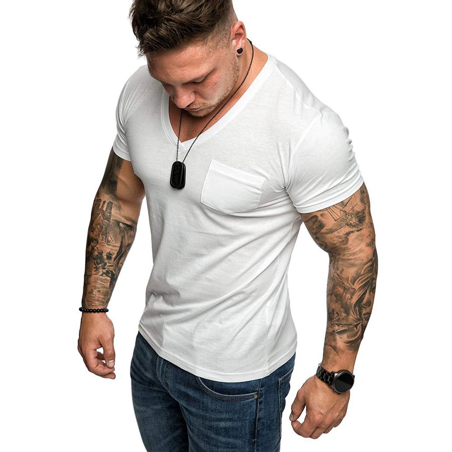 Qnpqyx New Fashion Solid T Shirts Mens Summer Slim Fit Casual