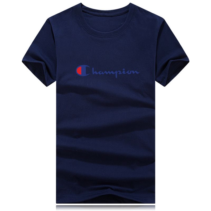 white champion shirt with blue letters