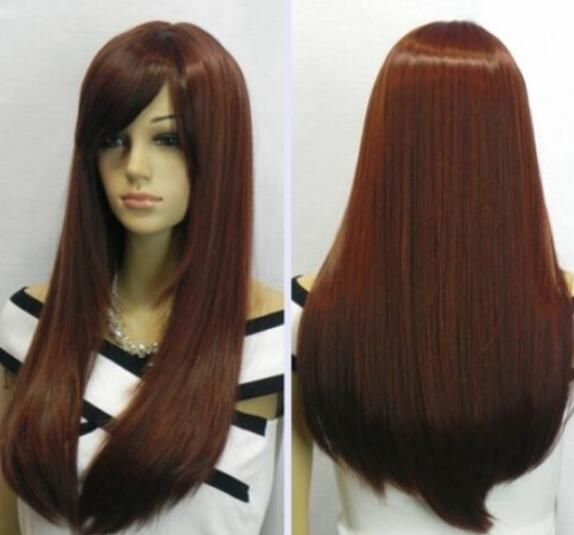 New Wig Red Brown Long Straight Hair 60cm Wig Synthetic Wigs Care