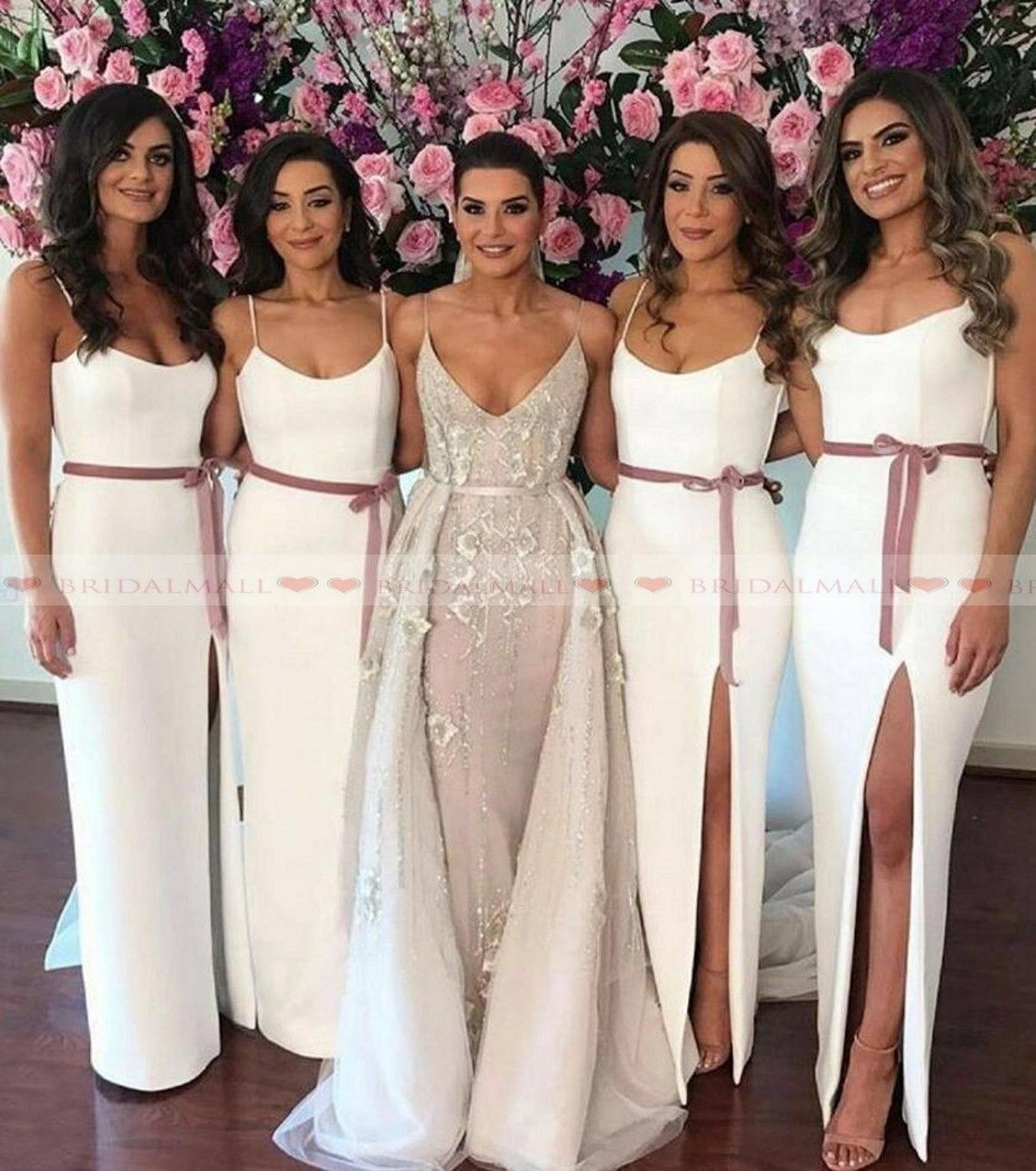 white fitted bridesmaid dresses