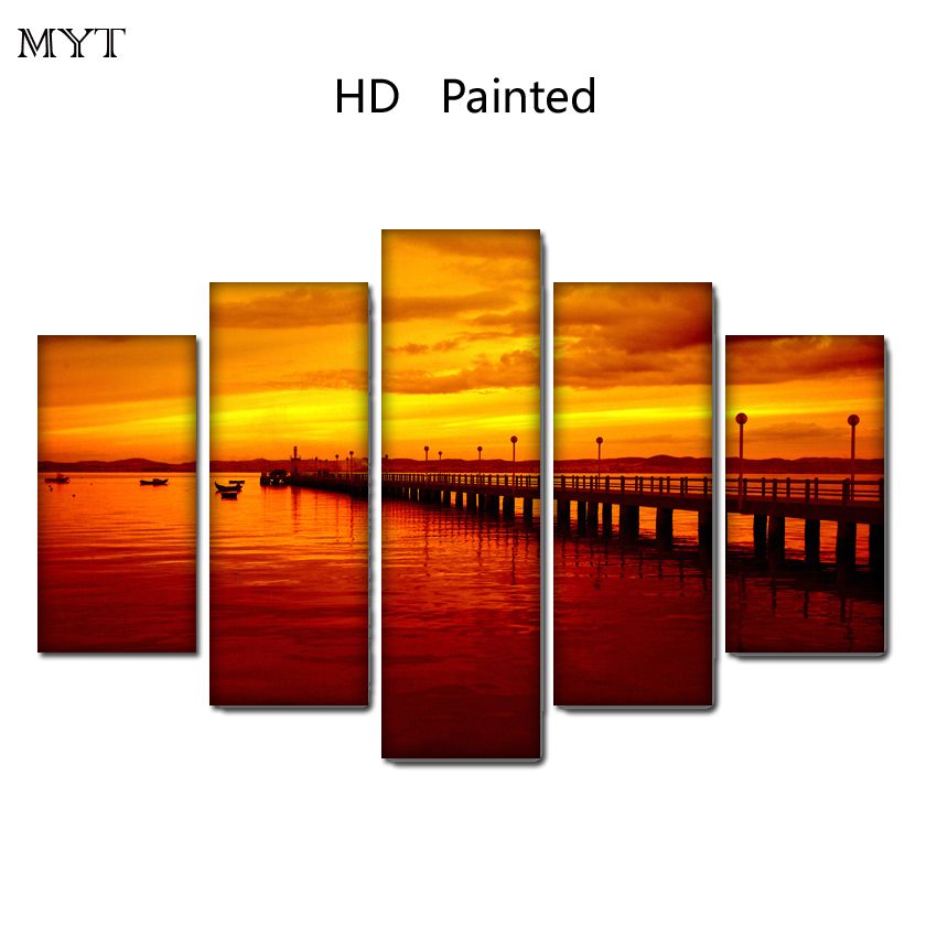 5 piezas de arte de pared lienzo puesta de sol mar cuadro de arte de pared lienzo pintura decoración del hogar cuadros de pared para sala de estar sin marco 