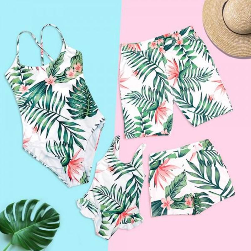 Traje de baño juego con familia Ropa de playa de hoja tropical Padre,