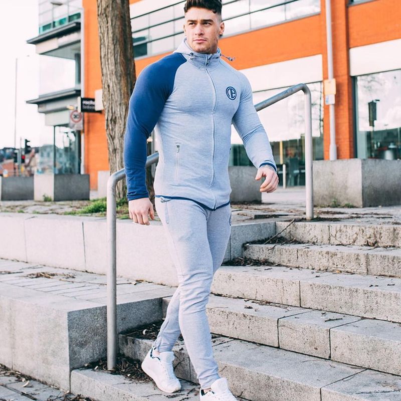 Heren Trainingspakken Trainingspak Mannen Sets Skinny Gyms Fitness  Bodybuilding Sportswear CrossFit Hoodies Jas + Broek Pak