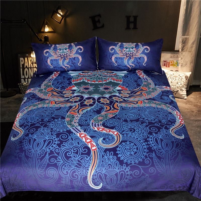 Octopus Bedding Sets Blue Color Duvet Cover Ocean Series Polyester