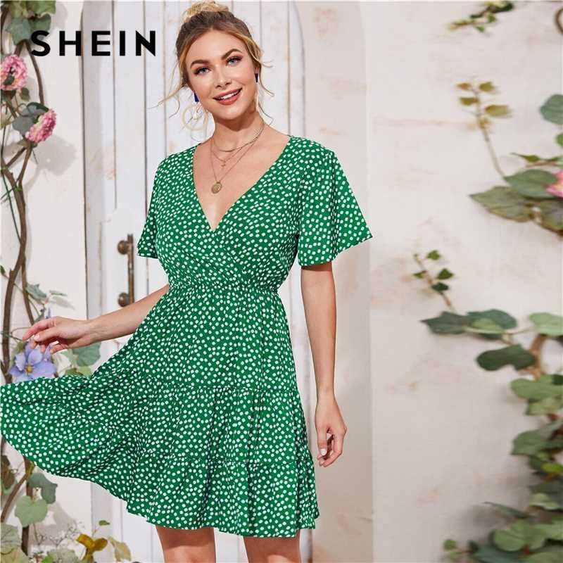 shein green floral dress