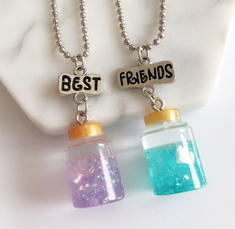 Un par Friends Forever" Collares para niños Colgante colorido Honeypot Collar de los niños para los niños Amistad BFF Collar joyería