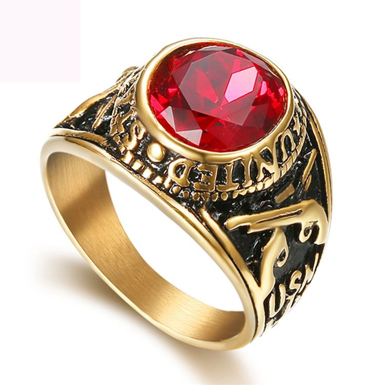 Rojo joyas anillos de piedras preciosas anillo de acero de color oro 316L anillos rubí anillo acero moldeado, para el hombre el envío libre