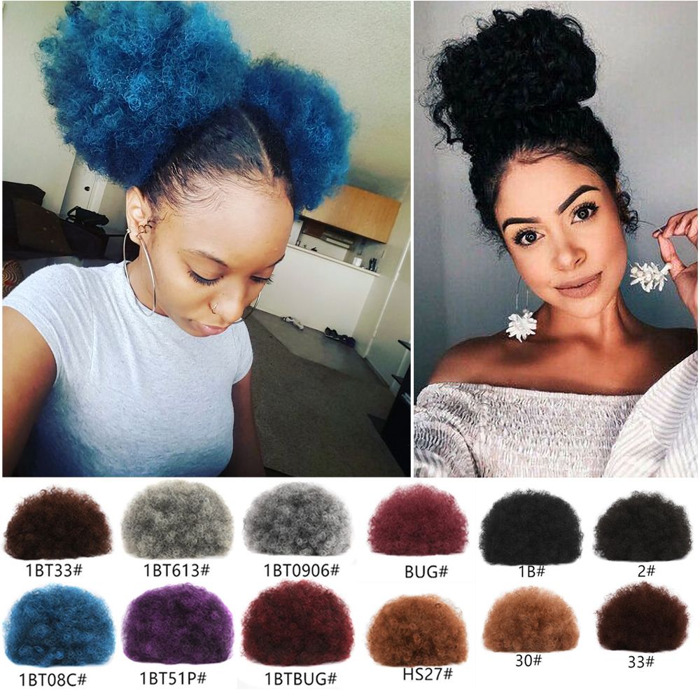 2019 New Real Thick Drawstring Afro Bun Puff Kinky Curly Pony Tail