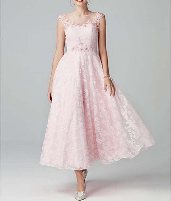 pink tea length dress
