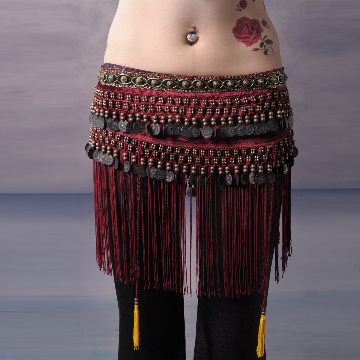 del vientre Bufanda de cadera - Monedas tribales Hoja de cobre Falda de cadera Danza del