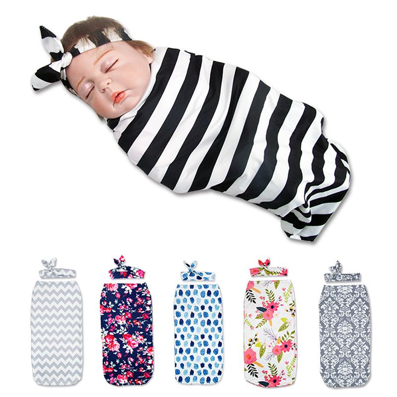 Baby Swaddle Sack Floral Print Baby Cocoon Swaddle With Headband