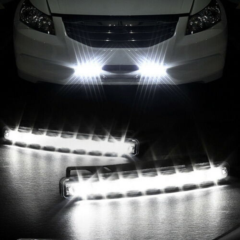 12V White 8 LED Daytime Running Lights DRL Car Fog Day Driving Lamps Head Bumper