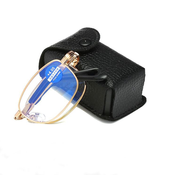 Folding Reading Glasses Men Women Blue Film Unisex Eyeglass With Case